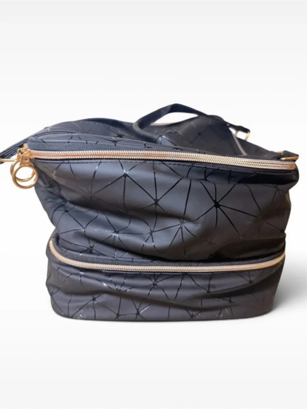 Black Geometric Two-Tier Makeup Travel  Bag
